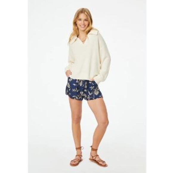 Roller Rabbit Sweater Cream Polo Style Pullover Rocio Women's V-Neck Size Medium - Picture 1 of 9
